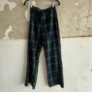 Brandy Melville Plaid Straight Leg Trousers Navy Green Preppy Pants‎ Made Italy